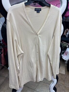 VINTAGE Y2K LANDS’ END Cream Button-Front V-Neck Cardigan